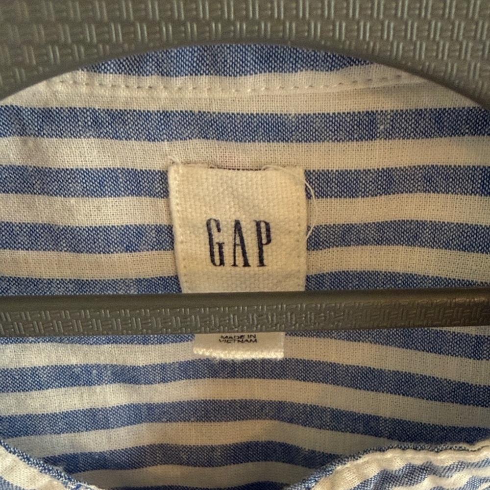 GAP Size XS Linen Cotton Blend Colorful Embroidered Blue Striped Tunic - Picture 3 of 8